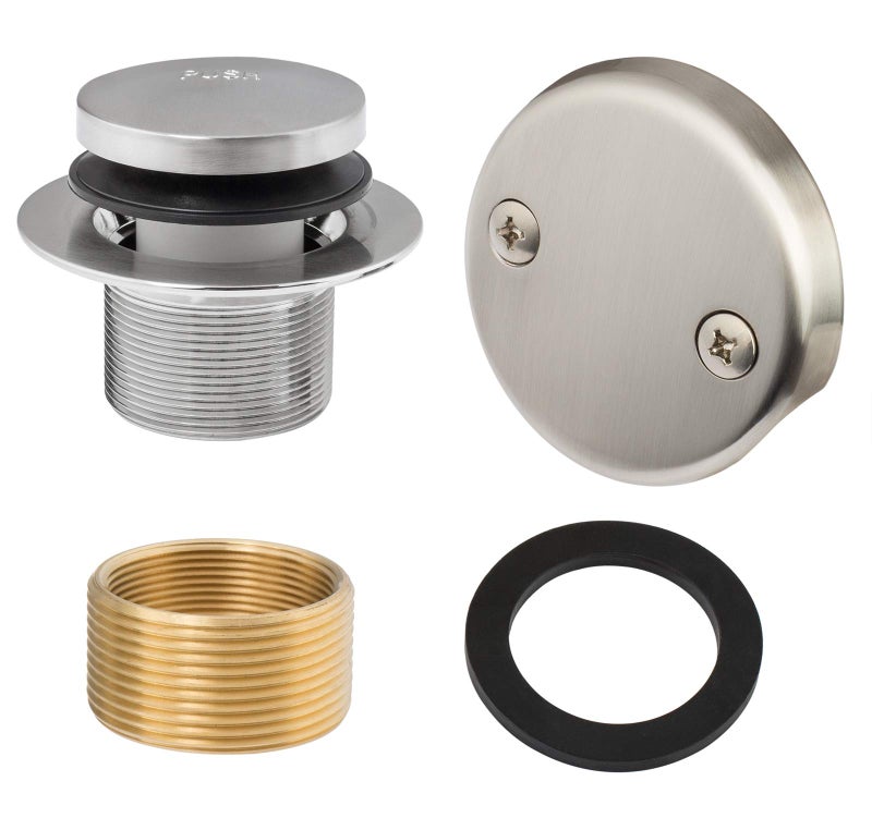 Artiwell Tip-Toe Tub Trim Set with Two-Hole Overflow Faceplate, Replacement Bath Drain Trim Kit with 2-Hole Overflow Faceplate and Universal Fine/Coarse Thread (Brushed Nickel) - Image 1